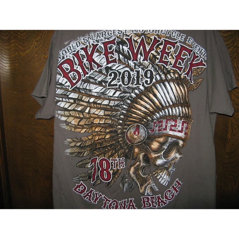 Mens 2019 Bike Week Daytona Beach Gray T-Shirt Amazing Indian Graphics Size XL - Picture 4 of 4